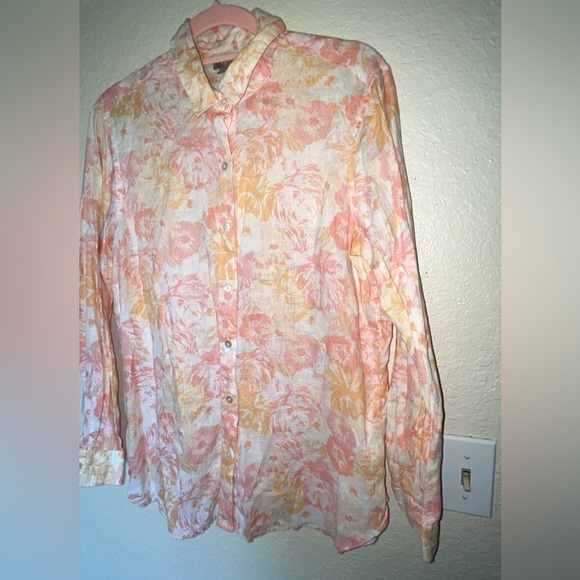 J. Jill Women’s 100% Linen Pastel Spring Floral Print Button Down Top SIZE S - Picture 2 of 6